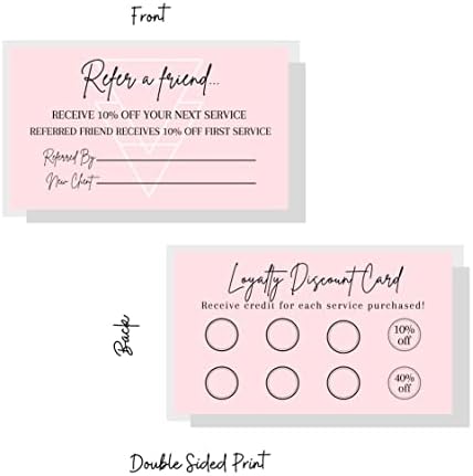 Referral & Loyalty Discount Card | 50 Pack | 3.5 x 2" inches Business Card Size | Business Referrals | Loyalty Punch Cards | Soft Pink Design - Image 3