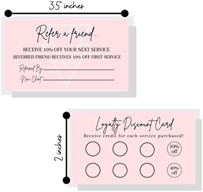 Referral & Loyalty Discount Card | 50 Pack | 3.5 x 2" inches Business Card Size | Business Referrals | Loyalty Punch Cards | Soft Pink Design - Image 2