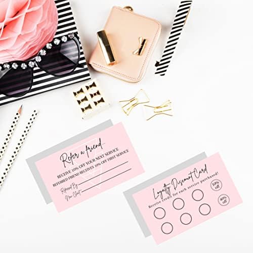 Referral & Loyalty Discount Card | 50 Pack | 3.5 x 2" inches Business Card Size | Business Referrals | Loyalty Punch Cards | Soft Pink Design - Image 5