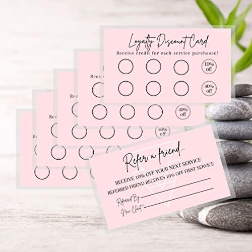 Referral & Loyalty Discount Card | 50 Pack | 3.5 x 2" inches Business Card Size | Business Referrals | Loyalty Punch Cards | Soft Pink Design - Image 4