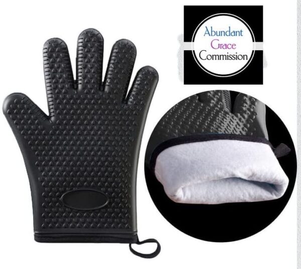Abundant Grace Commission Grilling Gloves, Heat Resistant BBQ Kitchen Silicone Oven Mitts, Waterproof Barbecue, Grilling (Black) - Image 3