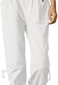 Perfectbot Women's Solid Cotton Hemp Casual Skinny Comfortable Relaxed Fit Casual Sports Pants Capris Pants