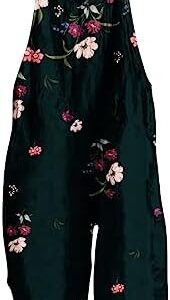 Perfectbot Women's 2023 Summer Cotton Linen Sleeveless Print Loose Jumpsuit Lace-Up Pants with Pockets