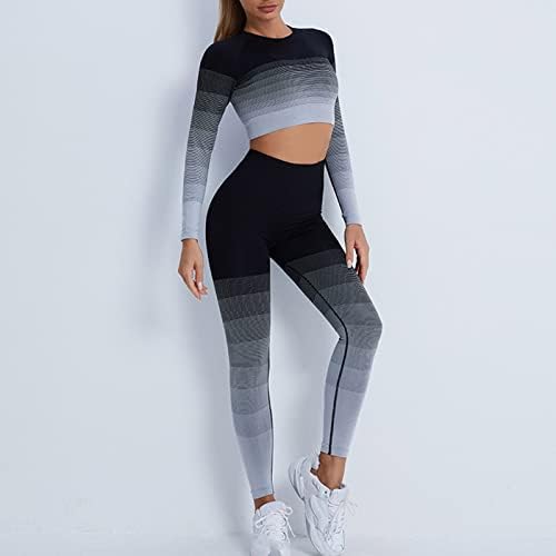 Women's Leisure Fashion Print Long Sleeve Round Neck Fitness Running Yoga Gradient Top Pants Set - Image 4