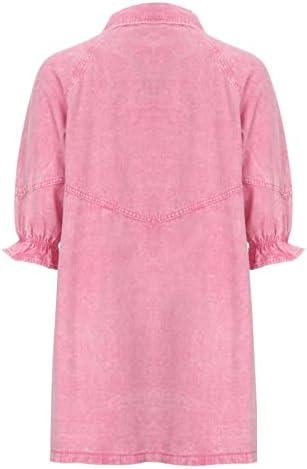 Shirt Dress for Women Summer Plus Size Button Down Lantern Sleeve Denim Tshirt Dresses Casual Jean Dress Tunic Top - Image 8