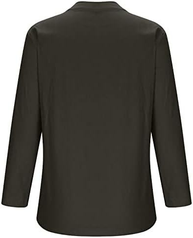 Women's Linen Tunic Tops Summer Fashion V-Neck 3/4 Roll up Sleeve Loose Button Solid Cotton Blouse Going Out Tops - Image 5