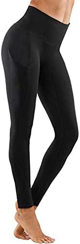 Women's Solid Color Pants Pocket High Waisted Tummy Control Yoga Pants Sports Fitness Pants with Pockets