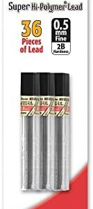 Pentel® Super Hi-Polymer® Leads, 0.5 mm, 2B, 12 Leads Per Tube, Pack of 3 Tubes
