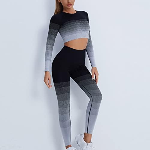 Women's Leisure Fashion Print Long Sleeve Round Neck Fitness Running Yoga Gradient Top Pants Set - Image 2