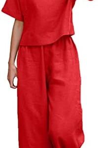asntrgd Womens T-Shirt Outfits 2023 Summer Casual Matching Stes Wide Leg Pants Trendy Vacation 2 Piece Tracksuit Loungewear
