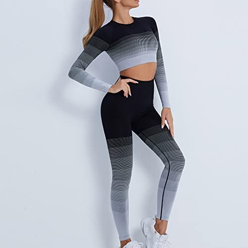 Women's Leisure Fashion Print Long Sleeve Round Neck Fitness Running Yoga Gradient Top Pants Set - Image 5