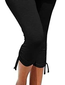Mittory Women's Pants Summer Casual Pants High Waisted Sweatpants Drawstring Jogger Solid Color Drawstring Capris
