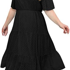 perfectbot Women's 2023 Summer Casual Loose Large Short Sleeved Solid Color Lace Up Dress Pleated Skirt