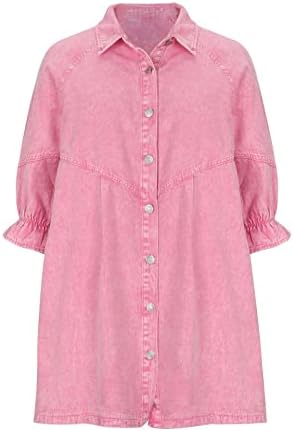 Shirt Dress for Women Summer Plus Size Button Down Lantern Sleeve Denim Tshirt Dresses Casual Jean Dress Tunic Top - Image 7