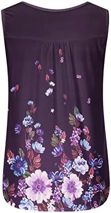 Summer Women Flowy Tank Tops Button V Neck Sleeveless Blouse Floral Print Pleated Ruffle Vest Shirts Henley Tops - Image 5