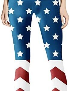 Women's Independence Day Casual Bottomed Elastic Breathable Cotton Printed High Waist Bottomed Pants