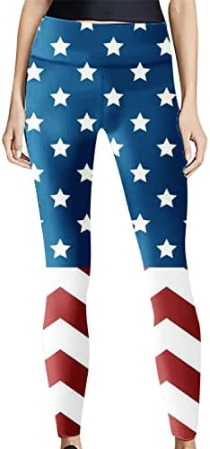 Women's Independence Day Casual Bottomed Elastic Breathable Cotton Printed High Waist Bottomed Pants