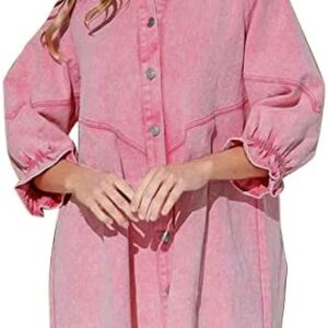 Shirt Dress for Women Summer Plus Size Button Down Lantern Sleeve Denim Tshirt Dresses Casual Jean Dress Tunic Top