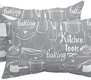 Funy Decor Outdoor Waterproof Lumbar Pillow Kitchen Tools Lounge Chair Pillow Kitchen Utensils Pots Pans Spoon Fork Head Resting Pillow with Adjustable Strap for Patio Recliner Car Seat Sofa 2 Pcs