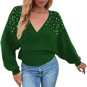 jsarle Womens Sweater Classic-Fit Lightweight V Neck Long Sleeve Knitted Pullover Jumper Tops Plus Size Solid Color Outwear