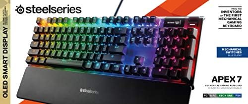 SteelSeries Apex 7 Mechanical Gaming Keyboard – OLED Smart Display – USB Passthrough and Media Controls – Tactile and Clicky – RGB Backlit (Blue Switch) - Image 9