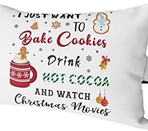 Outdoor Waterproof Lumbar Pillow Merry Christmas Movies Lounge Chair Pillow Snowman Snowflake Cookies Cocoa Head Resting Pillow with Adjustable Strap for Patio Recliner Office Car Seat Sofa 1 Pc