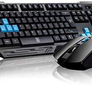 Keyboard Mouse Combos,Soke-Six Waterproof Multimedia 2.4GHz Wireless Gaming Keyboard with USB Cordless Ergonomic Mouse DPI Control For Desktop PC Laptop(Black)
