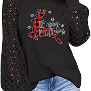Women's Long Sleeve Tops 2022 Dressy Casual Lace Christmas Blouses Trendy Fall Winter Crewneck Loose Fit Shirts