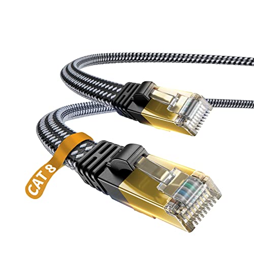 DanYee Cat 8 Ethernet Cable, Nylon Braided 33ft CAT8 High Speed Professional Gold Plated Plug STP Wires CAT 8 RJ45 Ethernet Cable 3ft 10ft 16ft 26ft 33ft 50ft 66ft 100ft(Black 33ft)
