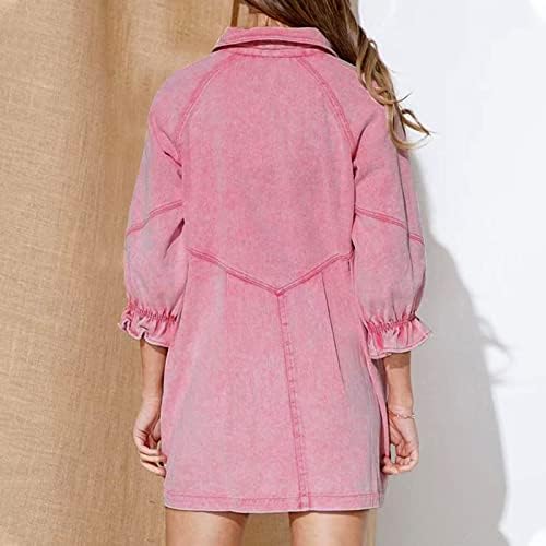 Shirt Dress for Women Summer Plus Size Button Down Lantern Sleeve Denim Tshirt Dresses Casual Jean Dress Tunic Top - Image 5