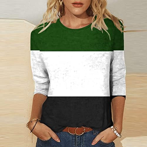 Womens Summer Tops 2023 Causal Dressy Shirts Fashion Crewneck Plus Size 3/4 Sleeve Tunic Elegant Loose Fit T Shirts - Image 2