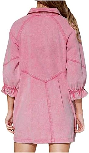 Shirt Dress for Women Summer Plus Size Button Down Lantern Sleeve Denim Tshirt Dresses Casual Jean Dress Tunic Top - Image 6