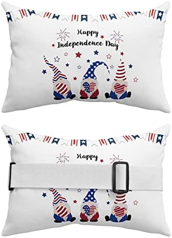 Funy Decor Outdoor Waterproof Lumbar Pillow American Flag Gnome Lounge Chair Pillow Stripes Stars Banner Head Resting Pillow with Adjustable Strap for Patio Recliner Office Car Seat Sofa 1 Pc - Image 2