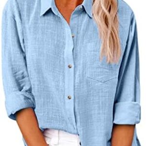 jsarle Womens Tops Dressy Casual 2022 Button Down Long Sleeve Floral Blouses Collared T-Shirt Pockets Pullover Sweatshirt