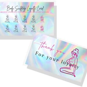 Boutique Marketing LLC Body Sculpting Loyalty Discount Card | 50 Pack | 2x3.5” inch Business Card Size | Non-Reflective Matte Rainbow Holographic Look Design