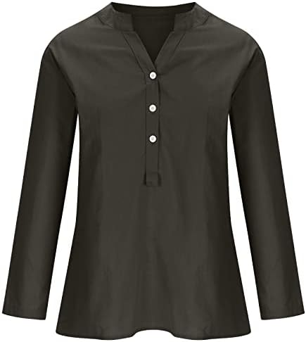 Women's Linen Tunic Tops Summer Fashion V-Neck 3/4 Roll up Sleeve Loose Button Solid Cotton Blouse Going Out Tops - Image 4