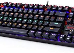 Redragon K552 Mechanical Gaming Keyboard 87 Key Rainbow LED Backlit Wired with Anti-Dust Proof Switches for Windows PC (Black Keyboard, Red Switches)