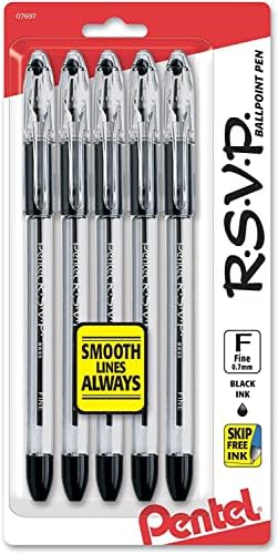 Pentel® R.S.V.P.® Ballpoint Pens, Fine Point, 0.7 mm, Clear Barrel, Black Ink, Pack Of 5