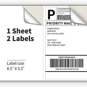 KKBESTPACK Half Sheet Shipping Labels for Laser and Inkjet Printers – 2 Per Page Self Adhesive Mailing Labels – White 8.5 x 5.5 (200 Labels) (2LP)
