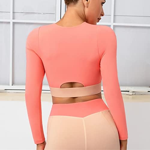 Mittory Women's Patchwork Color Sports Zipper Yoga Suit Running Back Long-Sleeved Round Neck Top/Shirts - Image 3
