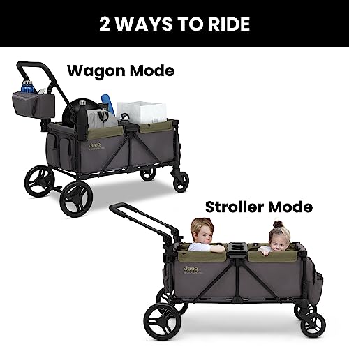 Jeep Sport All-Terrain Stroller Wagon by Delta Children - Includes Canopy, Parent Organizer, Adjustable Handlebar, Snack Tray & Cup Holders, Grey/Olive Green - Image 3