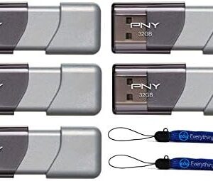 PNY 32GB USB 3.0 Flash Drive Elite Turbo Attache 3 (Five Pack) Model P-FD32GTBOP-GE Bundle with (2) Everything But Stromboli Lanyard
