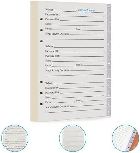 Password Book with Alphabetical Tabs and Combination Lock, 302 Pages Leatherette Hardcover Internet Address Keeper Logbook, Refillable Pages, 576 Entries Large Print for Seniors Home Office, A5 - Image 5