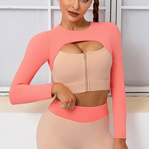 Mittory Women's Patchwork Color Sports Zipper Yoga Suit Running Back Long-Sleeved Round Neck Top/Shirts - Image 4