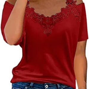 WPNMASNP Cold Shoulder Tops for Women 2023 Summer Casual Tshirts Short Sleeve Fashion Tunic Dressy Sexy V Neck Tshirts Blouse