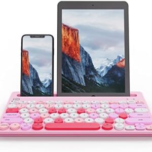 HUO JI Wireless Keyboard Multi-Device, Bluetooth and 2.4G Dual Mode for iPad, Switch to 3 Devices for Tablet, PC, Smart TV, Cellphone, iOS Android Windows, Pink