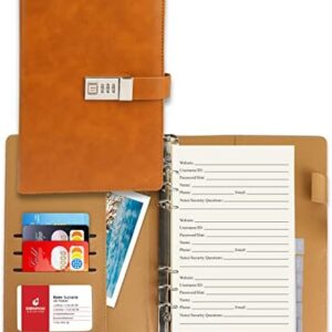 Password Book with Alphabetical Tabs and Combination Lock, 302 Pages Leatherette Hardcover Internet Address Keeper Logbook, Refillable Pages, 576 Entries Large Print for Seniors Home Office, A5