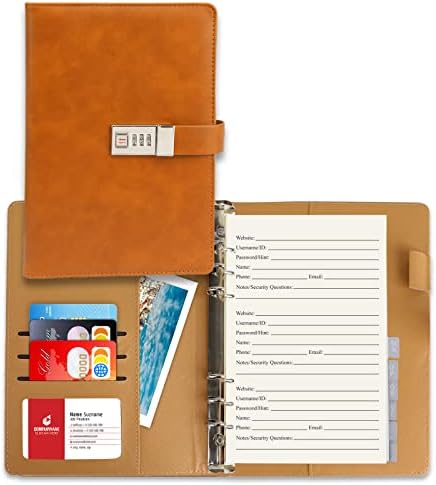 Password Book with Alphabetical Tabs and Combination Lock, 302 Pages Leatherette Hardcover Internet Address Keeper Logbook, Refillable Pages, 576 Entries Large Print for Seniors Home Office, A5