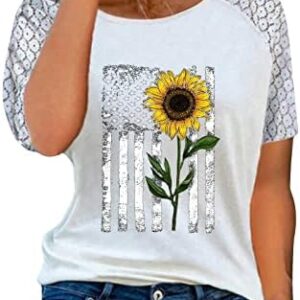 Tops for Women Cute Loose Fit Shirts Round Neck Short Sleeves Tees Graphic Print T-Shirt Ladies Summer Blouse Tops