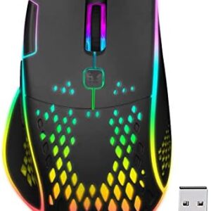 VEGCOO Wireless Gaming Mouse, C30 Silent Click Wireless Rechargeable Gaming Mouse with Double-Click Key and Colorful LED Lights, 3 Level Adjustable DPI, 400mah Lithium Battery for Gaming and Working